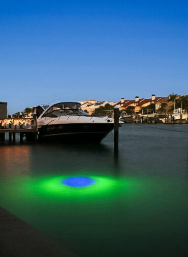 An underwater green LED light.
