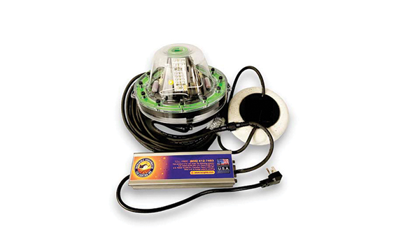 An underwater LED light with a cable