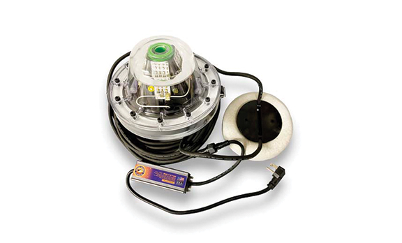 A green colored underwater LED light. 