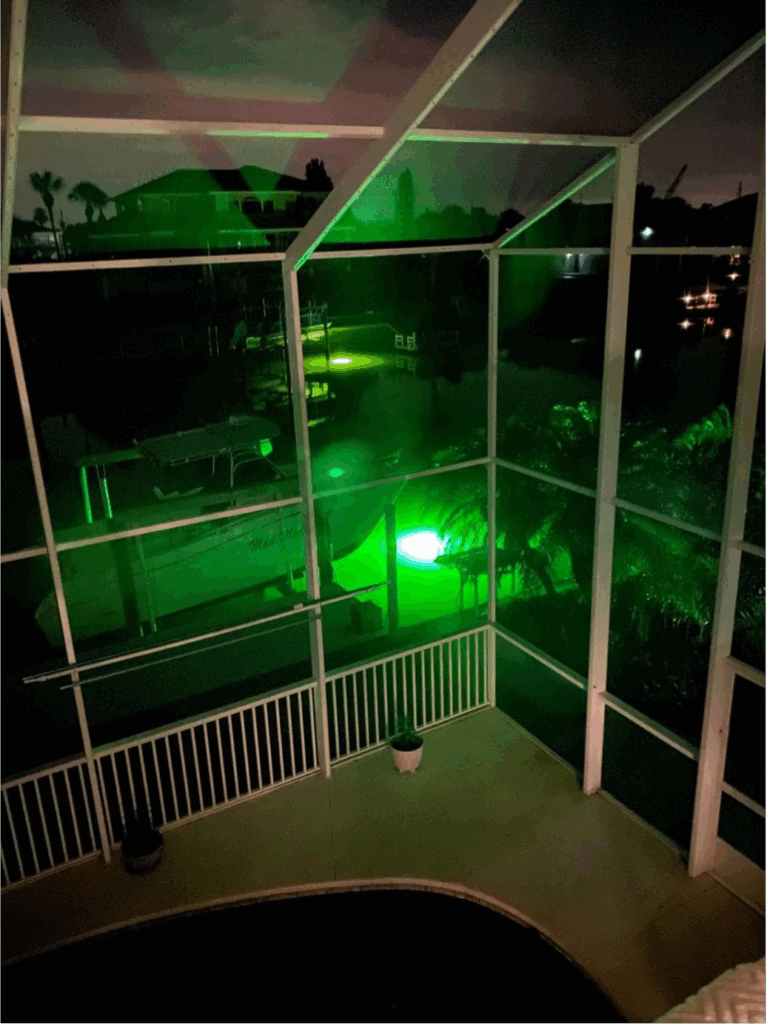 A green colored underwater LED light. 