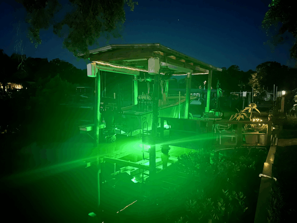 A green colored underwater LED light