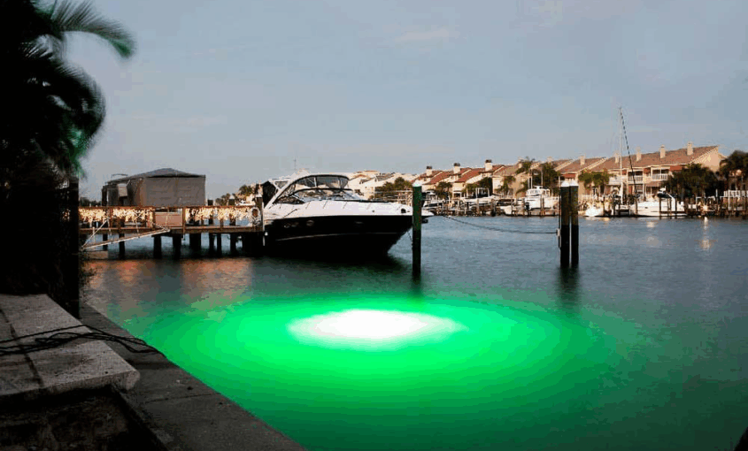 Water illuminated by green light