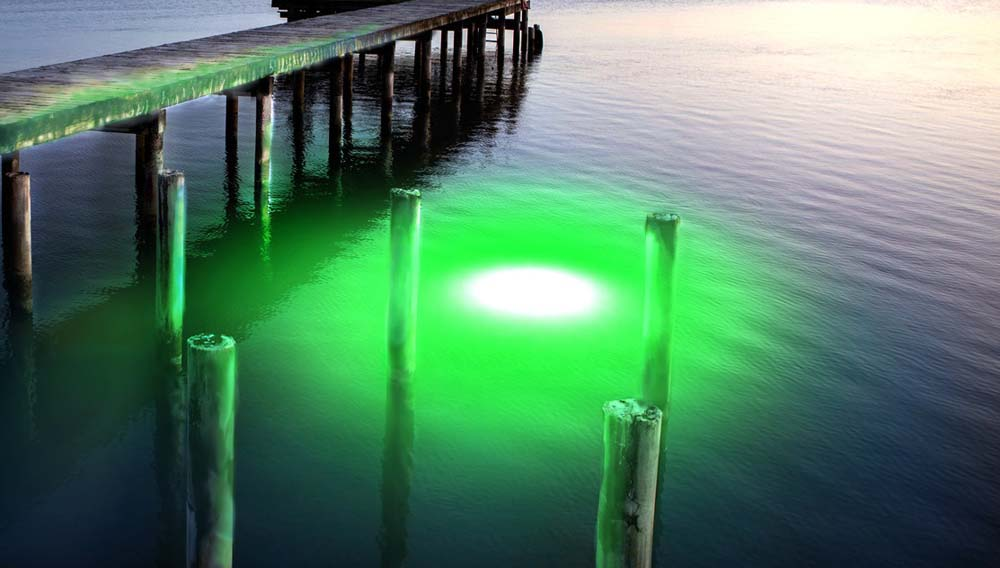 Water illuminated by green light