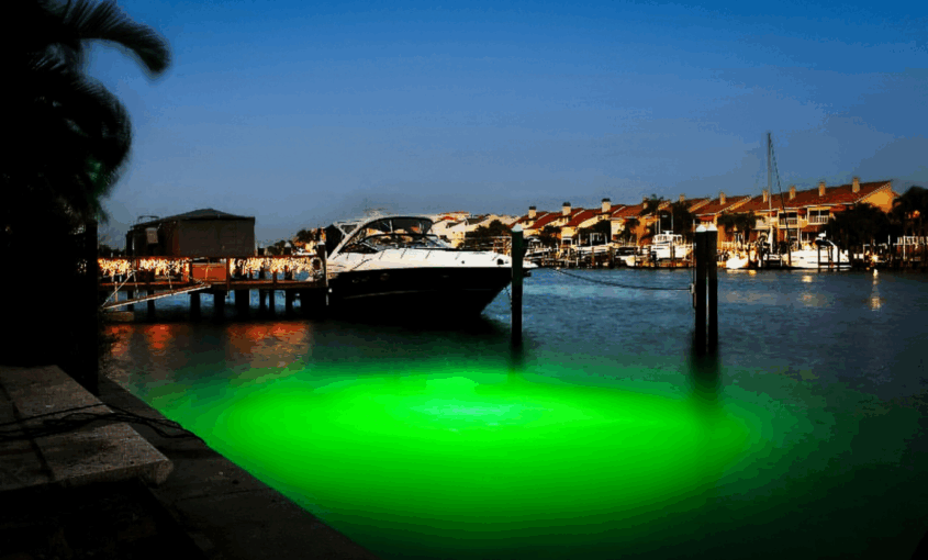 Water illuminated by a green light