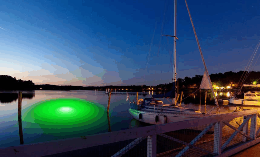 Green light illuminating water