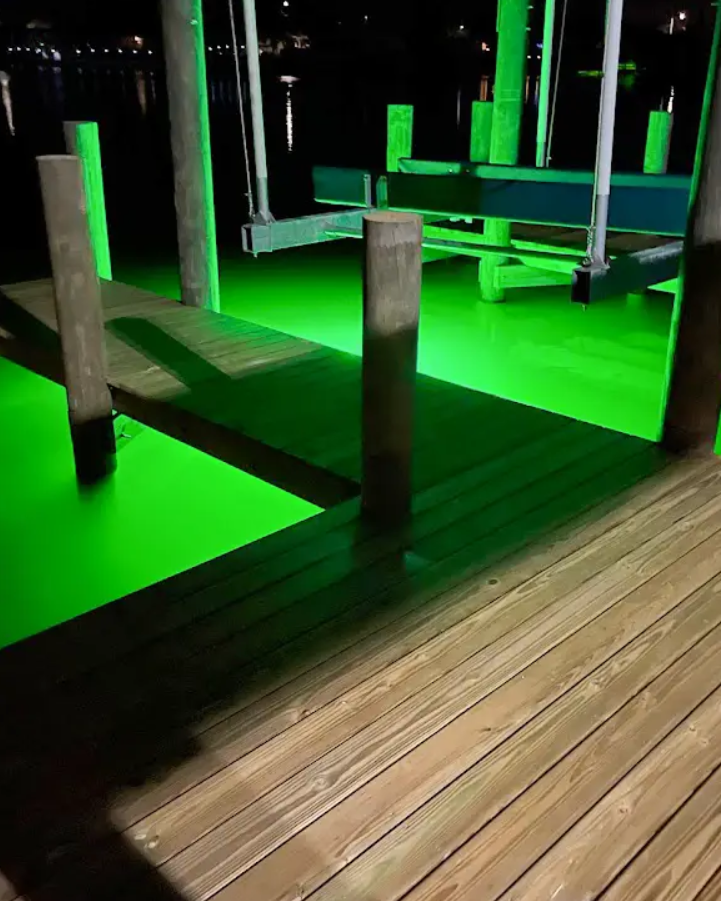 A large space with wooden docks. 